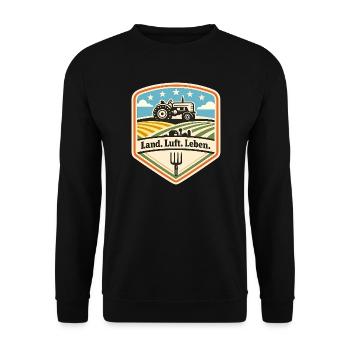 Land Luft Leben Traktor Schild - Unisex Pullover - Schwarz - Vorne - Alina (178cm) & Michal (187cm)
