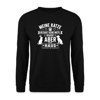 Katze regiert das Haus – Mietfrei - Unisex Pullover - Schwarz - Vorne - Alina (178cm) & Michal (187cm)