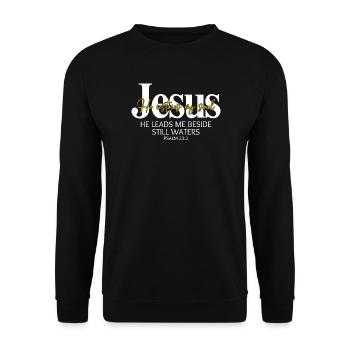 Jesus führt zu stillen Wassern - Unisex Pullover - Schwarz - Vorne - Alina (178cm) & Michal (187cm)