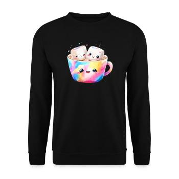 Kunterbunte Marshmallow Kaffeetasse - Unisex Pullover - Schwarz - Vorne - Alina (178cm) & Michal (187cm)