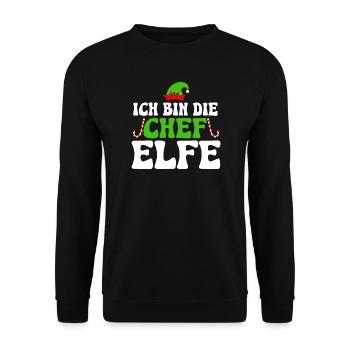 Ich bin die Chefelfe - Unisex Pullover - Schwarz - Vorne - Alina (178cm) & Michal (187cm)