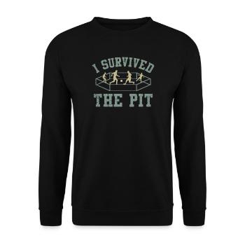 Ich habe den Grubenring überlebt - Unisex Pullover - Schwarz - Vorne - Alina (178cm) & Michal (187cm)