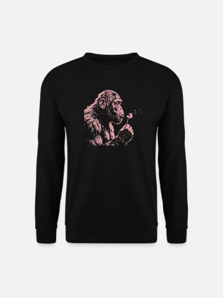 Chimpanzee Blowing Dandelion Art Monkey Nature - Unisex Sweatshirt - black