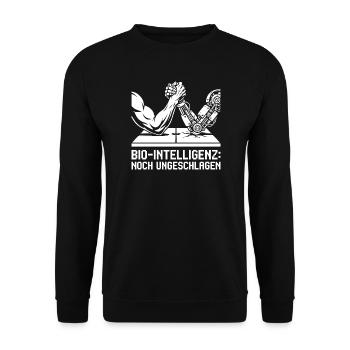 Bio Intelligenz noch ungeschlagen. - Unisex Pullover - Schwarz - Vorne - Alina (178cm) & Michal (187cm)