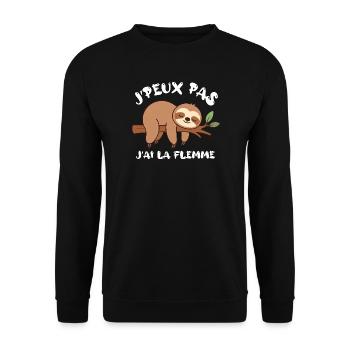 J'peux pas j'ai la flemme -T-shirt humour français - Sweat-shirt Unisexe - noir - Devant - Alina (178cm) & Michal (187cm)
