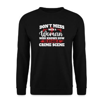 Scène de crime féminine : un mystère drôle de true crime - Sweat-shirt Unisexe - noir - Devant - Alina (178cm) & Michal (187cm)