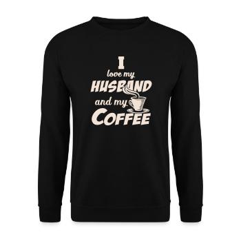 Liebe Ehemann und Kaffee Zitat Beige - Unisex Pullover - Schwarz - Vorne - Alina (178cm) & Michal (187cm)
