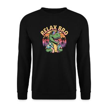 Relax Bro Retro T-Rex Dinosaur - Unisex Sweatshirt - black - Front - Alina (178cm) & Michal (187cm)