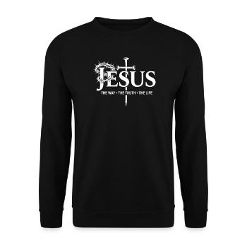 Jesus Kreuz: Der Weg Wahrheit Leben Gott Glaube - Unisex Pullover - Schwarz - Vorne - Alina (178cm) & Michal (187cm)