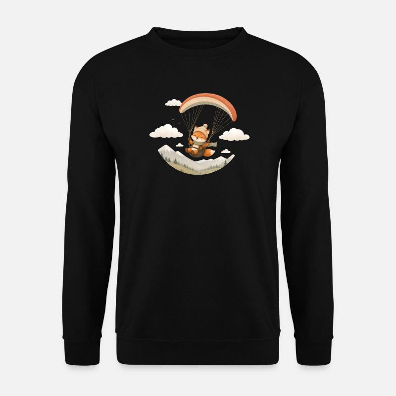 Süßer Fuchs mit Gleitschirm über Bergen - Unisex Pullover - Schwarz