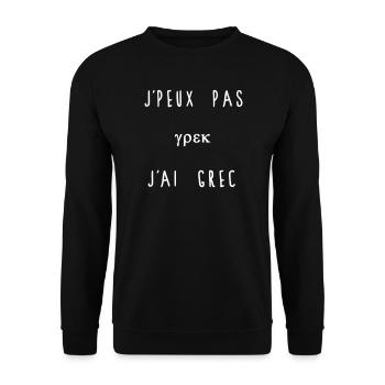 J'peux Pas J'ai Grec Blanc - Sweat-shirt Unisexe - noir - Devant - Alina (178cm) & Michal (187cm)