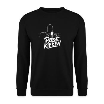 Fischen Pose Humor - Unisex Pullover - Schwarz - Vorne - Alina (178cm) & Michal (187cm)