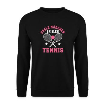 Coole Mädchen spielen Tennis - Unisex Pullover - Schwarz - Vorne - Alina (178cm) & Michal (187cm)