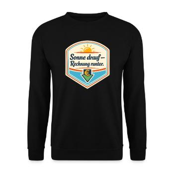Sonnen Sparbadge – Rechnung runter - Unisex Pullover - Schwarz - Vorne - Alina (178cm) & Michal (187cm)
