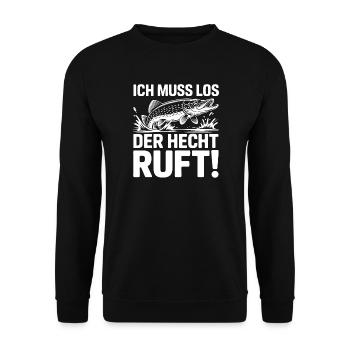 Der Hecht ruft! - Unisex Pullover - Schwarz - Vorne - Alina (178cm) & Michal (187cm)