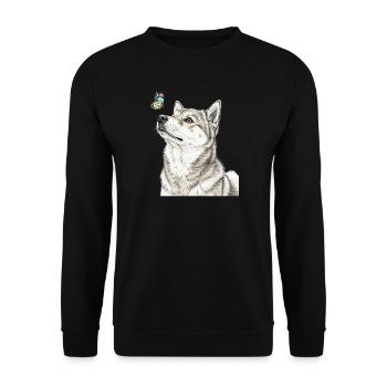 Shiba Inu dog looking at butterfly - Unisex Sweatshirt - black - Front - Alina (178cm) & Michal (187cm)