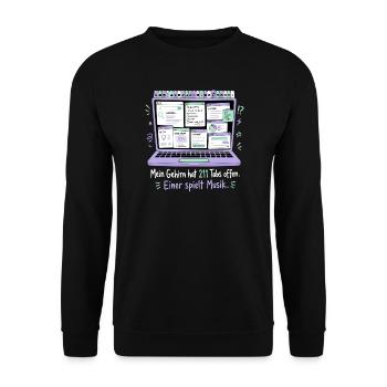 211 Tabs offen — einer spielt Musik - Unisex Pullover - Schwarz - Vorne - Alina (178cm) & Michal (187cm)