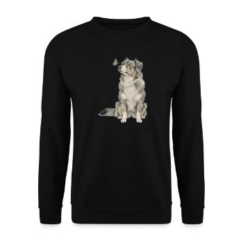 Australian Shepherd Banksy Style Dog Motif - Unisex Sweatshirt - black - Front - Alina (178cm) & Michal (187cm)
