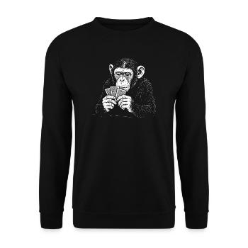 Chimp playing Cards - Unisex Sweatshirt - black - Front - Alina (178cm) & Michal (187cm)