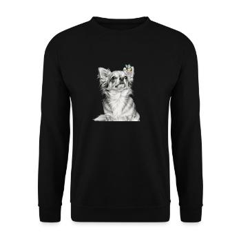 Chihuahua mit Schmetterling Hund Motiv - Unisex Pullover - Schwarz - Vorne - Alina (178cm) & Michal (187cm)