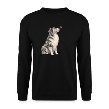 Border Collie avec millésime papillon - Sweat-shirt Unisexe - noir - Devant - Alina (178cm) & Michal (187cm)