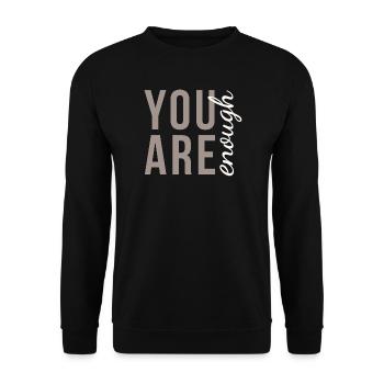 You Are Enough Typography in Elegant Taupe - Unisex Sweatshirt - black - Front - Alina (178cm) & Michal (187cm)