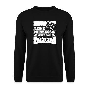 Geschenk für Alicia - Unisex Pullover - Schwarz - Vorne - Alina (178cm) & Michal (187cm)