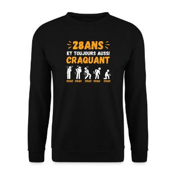28 Ans Toujours Aussi Craquant Humour Crac - Sweat-shirt Unisexe - noir - Devant - Alina (178cm) & Michal (187cm)