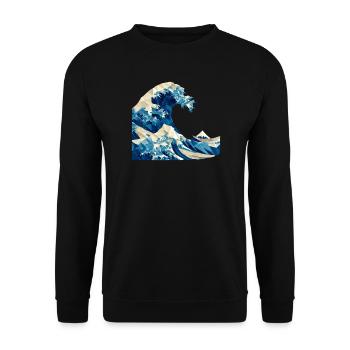 Origami Welle japanische Kunst Hokusai Fuji - Unisex Pullover - Schwarz - Vorne - Alina (178cm) & Michal (187cm)