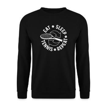 Essen, schlafen, Tennis wiederholen, lustiges Tennisleben - Unisex Pullover - Schwarz - Vorne - Alina (178cm) & Michal (187cm)