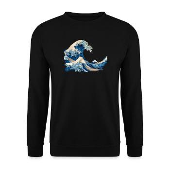 Hokusai Welle japanische Origami Kunst große Welle - Unisex Pullover - Schwarz - Vorne - Alina (178cm) & Michal (187cm)