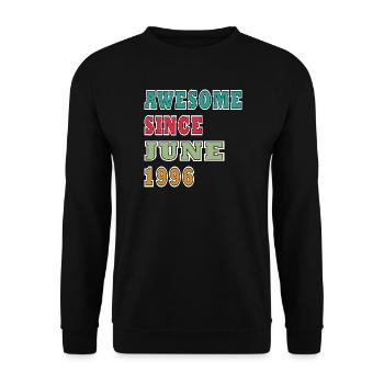 Bunte Retro Typo: Awesome Seit Juni 1996 - Unisex Pullover - Schwarz - Vorne - Alina (178cm) & Michal (187cm)