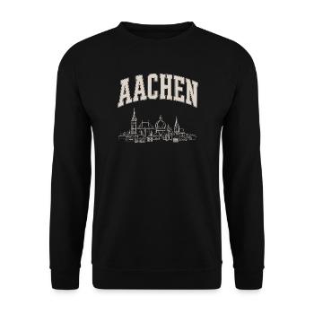 Aachen Skyline Panorama - Unisex Pullover - Schwarz - Vorne - Alina (178cm) & Michal (187cm)