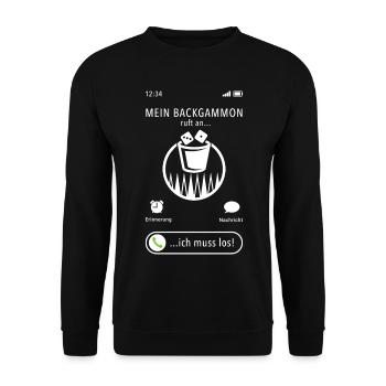 Mein Backgammon ruft an - ich muss los - Spruch - Unisex Pullover - Schwarz - Vorne - Alina (178cm) & Michal (187cm)