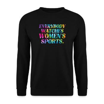 Tie-Dye Typo: Frauen Sport Power - Unisex Pullover - Schwarz - Vorne - Alina (178cm) & Michal (187cm)