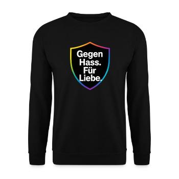 Gegen Hass Für Liebe Schild Design - Unisex Pullover - Schwarz - Vorne - Alina (178cm) & Michal (187cm)