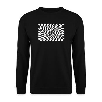Optischer Checker-Wirbel - Unisex Pullover - Schwarz - Vorne - Alina (178cm) & Michal (187cm)