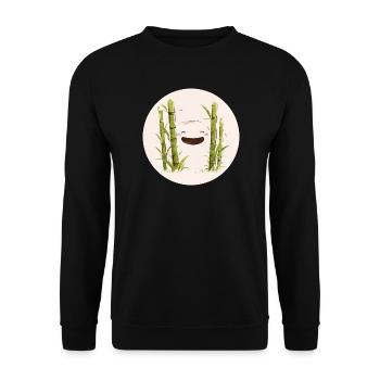 Bambus-Zen-Lächeln - Unisex Pullover - Schwarz - Vorne - Alina (178cm) & Michal (187cm)