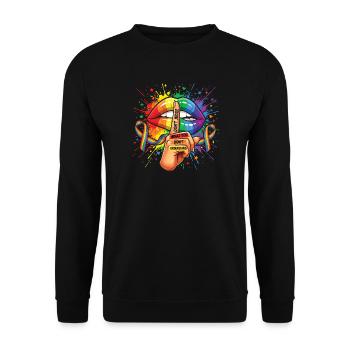 LGBTQIA+ – Verurteile nicht, was du nicht verstehst. - Unisex Pullover - Schwarz - Vorne - Alina (178cm) & Michal (187cm)