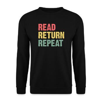 Read Return Repeat - Pastell Typo - Unisex Pullover - Schwarz - Vorne - Alina (178cm) & Michal (187cm)