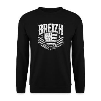 Blason Breton Breizh Héritage Celtique Vintage - Sweat-shirt Unisexe - noir - Devant - Alina (178cm) & Michal (187cm)