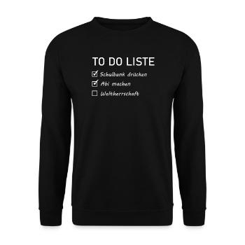 Abi Sprüche - to do Liste - Unisex Pullover - Schwarz - Vorne - Alina (178cm) & Michal (187cm)
