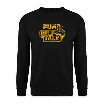 Die Pumpe > Das Selbstgespräch | Fitnessstudio-Motivation - Unisex Pullover - Schwarz - Vorne - Alina (178cm) & Michal (187cm)
