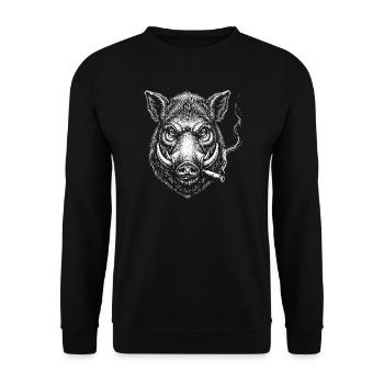 Illustration de la tête de sanglier fumante - Sweat-shirt Unisexe - noir - Devant - Alina (178cm) & Michal (187cm)