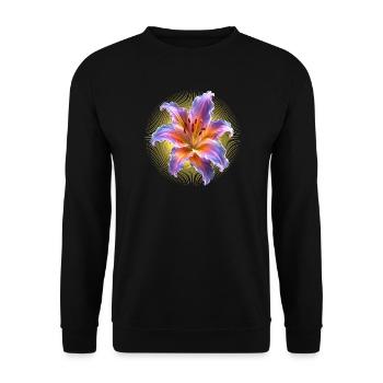 Glowing Lily Floral Art Motif - Unisex Sweatshirt - black - Front - Alina (178cm) & Michal (187cm)