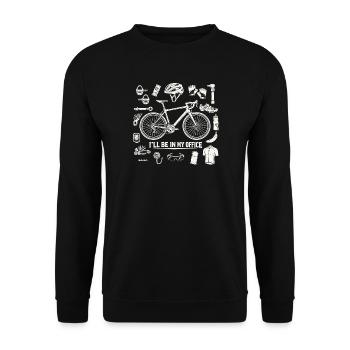 I'll Be in My Office – Rennradfahrer Statement - Unisex Pullover - Schwarz - Vorne - Alina (178cm) & Michal (187cm)
