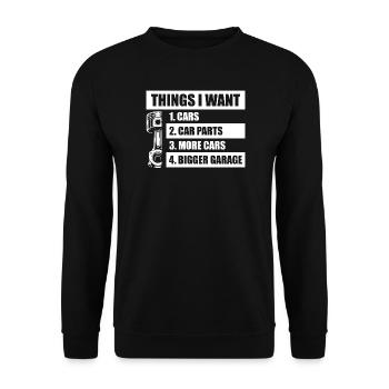 Things i want Car lover car guy mechanic - Unisex Pullover - Schwarz - Vorne - Alina (178cm) & Michal (187cm)