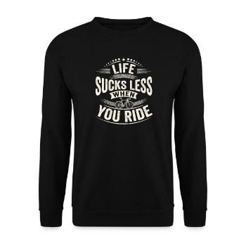Life Sucks Less When You Ride – Radsport Spruch - Unisex Pullover - Schwarz - Vorne - Alina (178cm) & Michal (187cm)