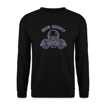 Iron Addict - Skull Bodybuilding and Weightlifting - Unisex Sweatshirt - black - Front - Alina (178cm) & Michal (187cm)