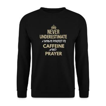 Unterschätze niemals eine Frau, die von Koffein angetrieben wird - Unisex Pullover - Schwarz - Vorne - Alina (178cm) & Michal (187cm)